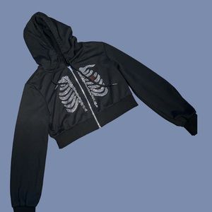 Bling skeleton cropped zip hoodie